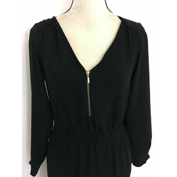 Zara Womens Solid Black Long Sleeve V Neck Mini Dress Xs - Picture 2 of 6